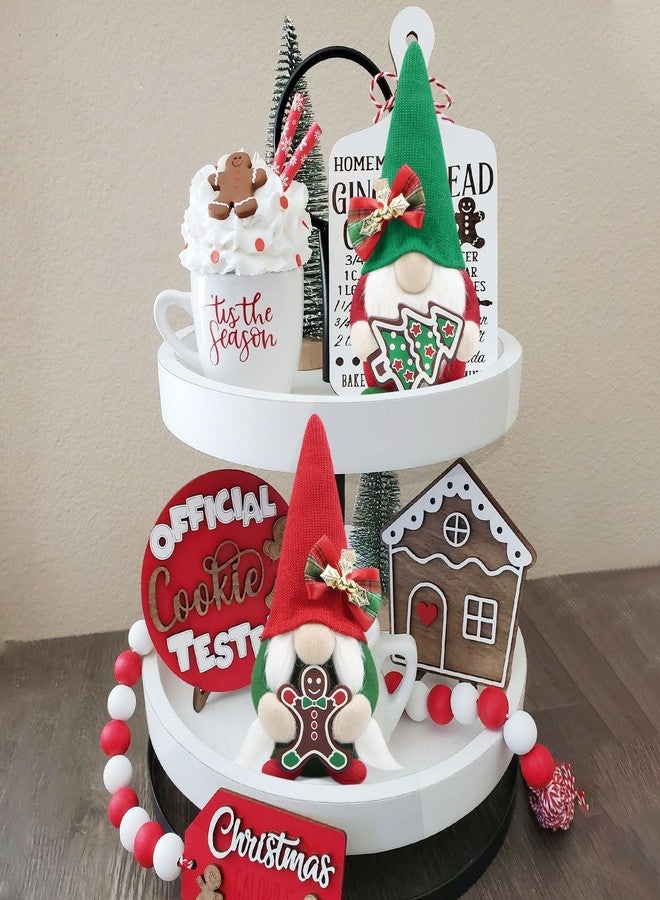 Gehydy Set of 2 Christmas Gnomes Decorations Handmade Gingerbread Candy Gnome Xmas Decor for Home Kitchen Farmhouse Tiered Tray - Red & Geen - Image 3